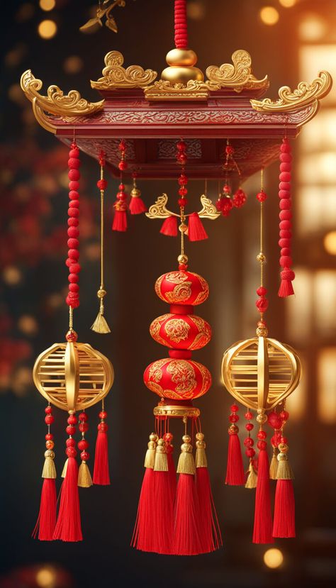 Chinese New Year decoration - lucky hanging ornament - AI creation Buddha Murti, Chinese New Year Facts, Chinese Items, Chinese Decorations, Forever Wallpaper, Chinese New Year Wallpaper, Chinese Christmas, Chinese New Year Decoration, Chinese Background