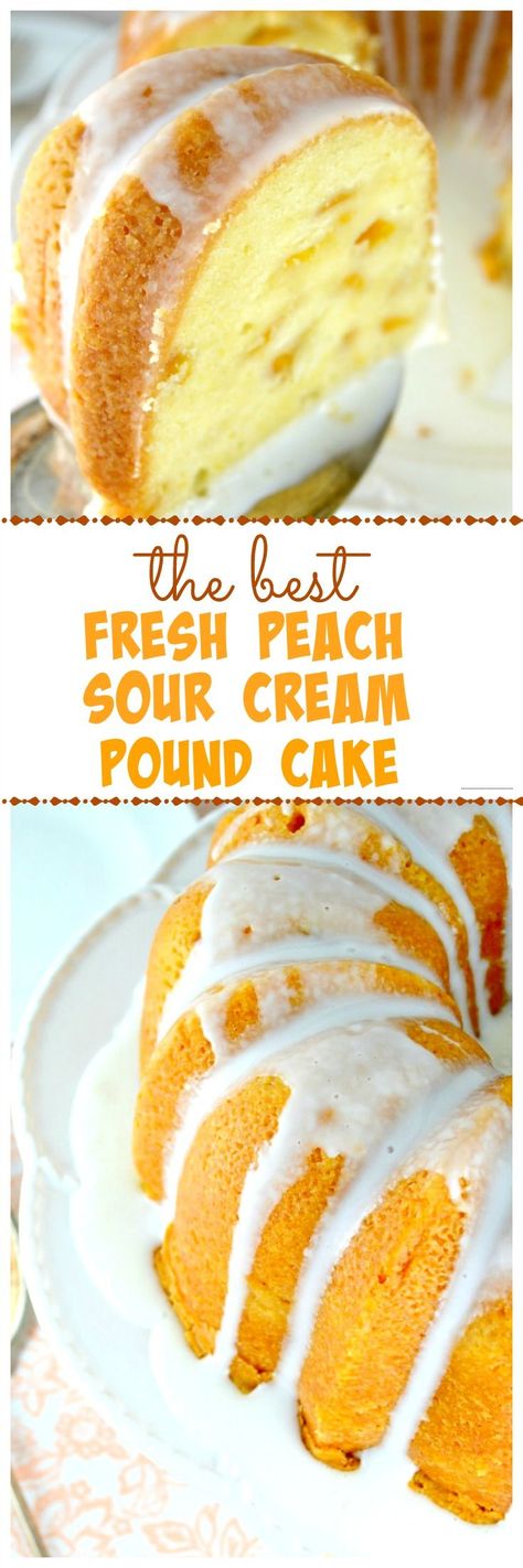 Peach Pound Cake, Peach Pound Cakes, Dessert Cakes, Sour Cream Pound Cake, Peach Desserts, Peach Cake, Pound Cakes, Peach Recipe, Bundt Cakes Recipes