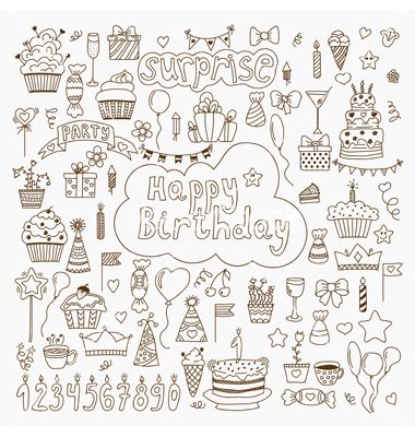 Hand drawn birthday elements set of birthday party vector by saenal78 on VectorStock® Birthday Doodles Hand Drawn, Birthday Doodles, Birthday Elements, Drawing Birthday, Doodle Planner, Hand Drawn Doodles, Party Vector, Birthday Doodle, Planner Doodles