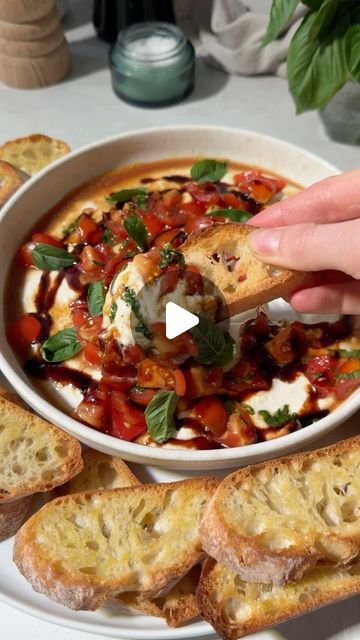 Monique: Ambitious Kitchen on Instagram: "a dreamy little dip: whipped feta bruschetta dip drizzled with sweet balsamic glaze and served with homemade garlic crostini!! perfect for Labor Day weekend and celebrating tomato season!

cherry tomatoes and basil, a little olive oil, and balsamic vinegar, all mixed together and spooned over my go-to whipped feta yogurt dip for a salty, sweet, savory creamy dip that just SCREAMS summer!!

comment ‘recipe’ below and I’ll send the recipe to you straight to your DMs!" Caprese Salad Dip, Appetizers With Balsamic Glaze, Homemade Bruschetta Recipes, Whipped Feta Bruschetta, Healthy Shareable Appetizers, Feta Bruschetta Dip, Bruchetta Appetizers Dip, Baggett Bread Appetizer, Whipped Feta Bruschetta Dip