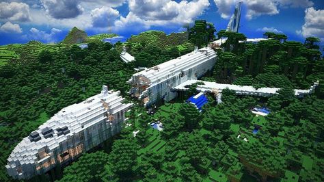 Crashed plane Minecraft and those clouds look so real! Amazing Minecraft Houses, Minecraft Treehouses, Villa Minecraft, Construction Minecraft, Mine Minecraft, Minecraft Hack, Minecraft City Buildings, Minecraft Banner Designs, Easy Minecraft Houses