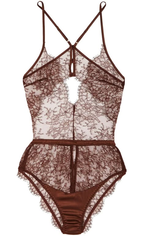 MARTY SIMONE • LUXURY LINGERIE - Coco de Mer | Mickalene • chocolate brown... Brown Lingerie, Marty Simone, Honeymoon Wear, Silk Bodysuit, Lingerie Drawer, Teddy Lingerie, Lace Silk, Bodysuit Lingerie, Women In Lingerie