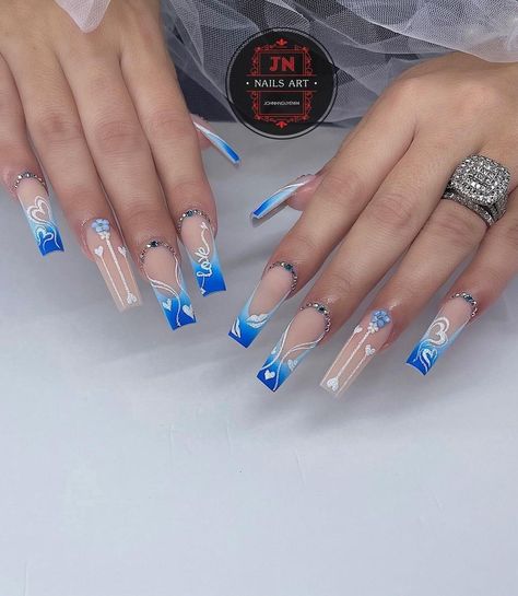 Wow Nails, Blue Acrylic Nails, Baddie Nails, Stylish Nails Designs, Nails Design With Rhinestones, Colored Acrylic Nails, Dope Nail Designs, Short Square Acrylic Nails, Nails Blue