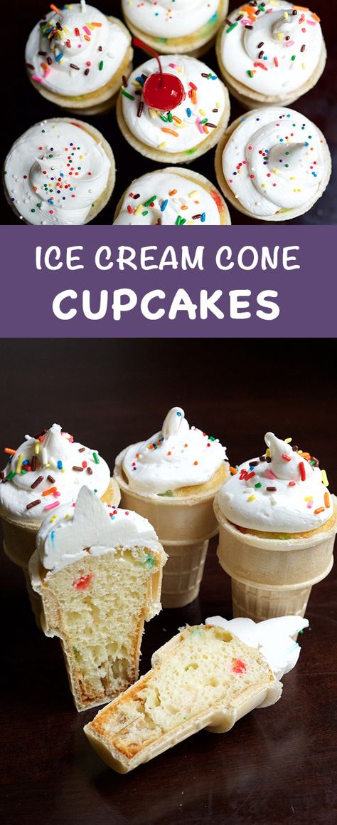 Ice Cream Cone Cupcakes Recipe, Cupcake Ice Cream Cones, Cone Cupcakes, Ice Cream Cone Cupcakes, Cake In A Cone, Cupcake Cones, Funfetti Cake Mix, Ice Cream Cupcakes, Cupcakes Recipes