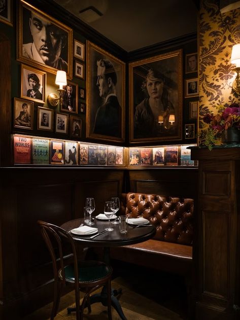 Chumley’s, Greenwich Village’s Favorite Speakeasy, Is Back French English Decor, Bar Rooms In House, Masculine Bourbon Room, Dark Green Pub Interior, Speakeasy Booth Seating, Pub Style Living Room, Speakeasy Basement Ideas Modern, Speak Easy Bar Aesthetic, Speakeasy Wall Decor