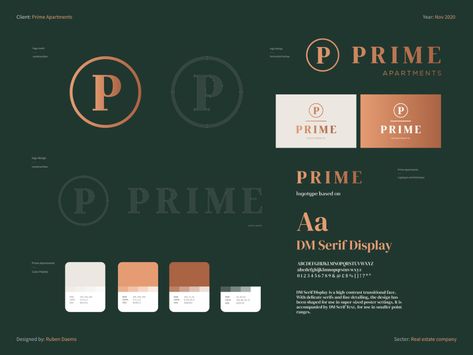 Prime Apartments - Brand identity by Ruben Daems (.com) on Dribbble Apartment Branding Identity, Apartment Branding, Branding Luxury, Branding Identity, Display Design, Real Estate Companies, Brand Identity Design, Luxury Apartments, Identity Design