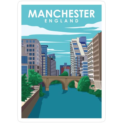 Decorate laptops, Hydro Flasks, cars and more with removable kiss-cut, vinyl decal stickers. Glossy, matte, and transparent options in various sizes. Super durable and water-resistant. a minimal retro travel poster tourism style poster of the great city of Manchester in England Poster Tourism, Retro Travel Poster, Manchester England, Poster Poster, Poster Stickers, Travel Poster, Travel Posters, Quality Posters, Sale Poster