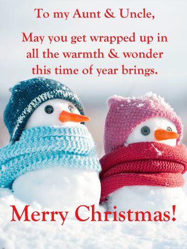 Lovely Snow Couple merry Christmas Card for Aunt and Uncle. You'll warm the hearts of your aunt and her husband with this sweet and adorable Christmas card. A snow couple is all bundled up, side by side, enjoying the holidays to the fullest. It's a cute way to wish them all the magic & wonder this time of year brings, while letting them know how much it means to be together with the people you love. Best Aunt And Uncle Quotes, Birthday Wish For Uncle Quotes, Merry Christmas Aunt And Uncle, Merry Christmas Niece, Merry Christmas Aunt, Christmas Greetings For My Niece, Wishing Quotes, Christmas Wishing, Christmas Wishes Quotes