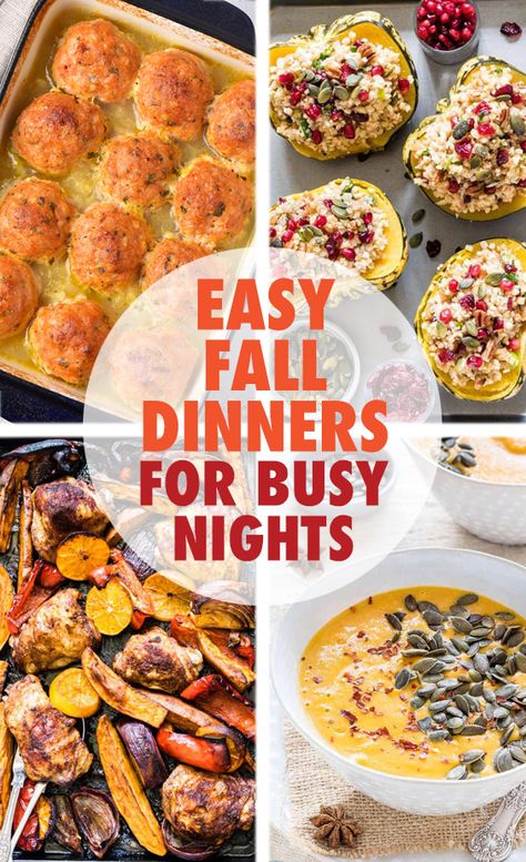 This collection of Easy Fall Dinner Ideas is full of recipes that are perfect for the cooler months! Fall is a busy time of year, so being able to quickly and easily serve up cozy fall dinners that are comforting and satisfying is essential. You can enjoy any of these easy and warm fall dinner recipes all season long! #easyfallrecipes #falldinnerideas Fall Recipe Ideas Dinners, Dinner Ideas For Fall Weather, Simple Fall Dinner Recipes, Fall And Winter Dinner Recipes, Easy Weeknight Fall Dinners, Easy Fall Dinner Recipes For Two, Healthy Easy Fall Dinner Recipes, Fall Dinner Ideas Easy, Classic Fall Recipes