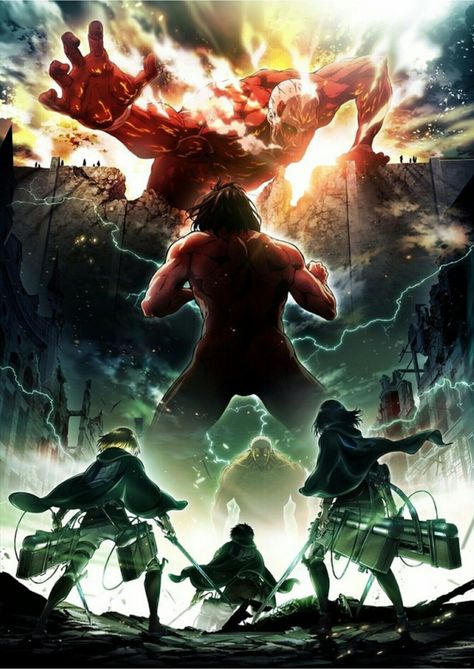 Armin, Eren, Mikasa, Levi, Titan form, Titans, Colossal Titan, wall, cool, season 2 poster; Attack on Titan Attack On Titan S2, Aot Season 2, Attack On Titan Tv, Attack On Titan Season 2, Mighty Mike, Watch Attack On Titan, Aot Wallpaper, Attack On Titan 2, Tokyo Ghoul Cosplay