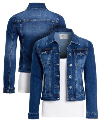 Great shopping ideas for Womens Fitted Denim Jackets Stretch Mid Blue Jean Jacket Size 8 10 12 14 6, Coats and Jackets for women Blue Jean Jacket Outfits Fall, Blue Jacket Outfit Women, Jeans Jackets For Women, Coated Jeans Outfit, Jean Jacket Outfits Fall, Blue Jean Jacket Outfits, Women Jean Jacket, Coloured Denim Jacket, Light Blue Jean Jacket