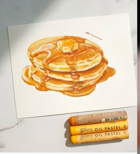 Oil Pastel Food Art, Oil Pastel Art Food, Food Oil Pastel, Oil Pastel Food, Hot Cake, Crayon Painting, Oil Pastel Colours, Whimsical Art Journal, Piskel Art