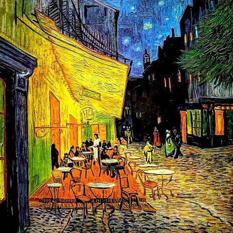 Van Gogh Drawings, Artwork On Wall, Cafe Terrace At Night, Van Gogh Landscapes, Terrace At Night, Stippling Art, Sky Art Painting, Vincent Van Gogh Art, Cafe Terrace