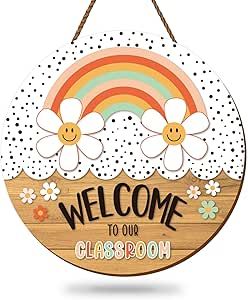 Classroom Welcome Sign, First Day Of School Classroom, Welcome To Our Classroom, Back To School Door, Classroom Door Signs, Teacher Door Signs, Classroom Welcome, Rainbow Sign, Boho Classroom