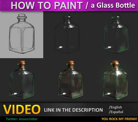 How to Paint Glass Tutorial by JesusAConde on deviantART Magic Bottles, Concept Art Tutorial, Digital Painting Techniques, Hand Painted Textures, Coloring Tutorial, Colouring Techniques, Digital Painting Tutorials, Digital Art Tutorial, Photoshop Tutorial