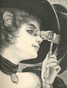 Woman With Opera Glasses (circa. 1898) Opera Glasses, A Drawing, Binoculars, Opera, Black And White, Glass, White, Black