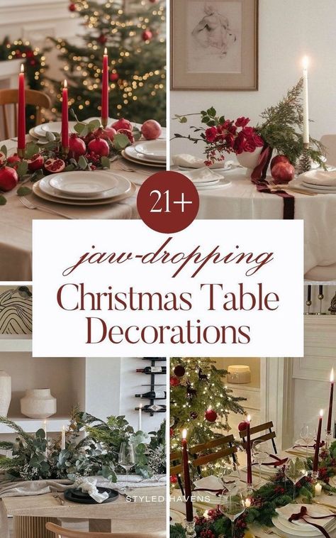 Planning your Christmas dinner table settings and looking for pretty Christmas table decorations & modern Christmas decor inspiration? 2025's got the PRETTIEST and soft details when it comes to Christmas decor ideas and we've hand-picked our very favs that we know you're going to love! SAVE to your Christmas decorations board for later! Green And Red Christmas Table Decor, Holiday Table Setting Ideas, Buffet Table Christmas Decor, Christmas Tablescapes Ideas Centerpieces, Dinner Table Settings, Christmas Dining Table Decorations, Table Decorations Christmas, Christmas Dinner Table Settings, Dining Table Decorations