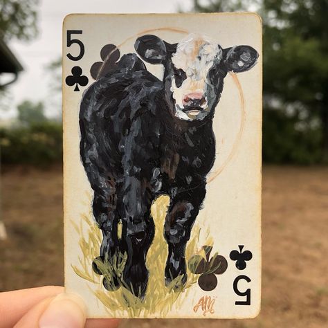 Instagram Western Watercolor Paintings, Painting On Playing Cards, Western Painting Canvas, Western Painting Ideas, Western Art Paintings, Western Watercolor, Room Western, Cow Paintings On Canvas, Card Painting