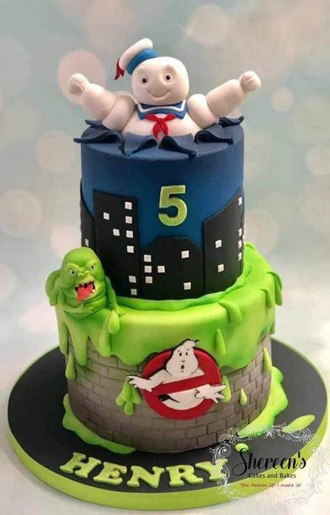 Ghost Busters Birthday Cakes, Ghostbuster Cakes Ideas, Ghost Buster Cakes, Ghostbusters Birthday Party Cakes, Ghostbuster Cakes Birthdays, Ghostbuster Birthday Party, Ghost Buster Birthday Party Ideas, Marshmallow Man Cake, Ghostbusters Party Ideas