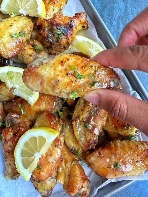 ATL-Style Lemon Pepper Wet Wings (Air Fried or Baked!) - Coined Cuisine Lemon Peper Wings, Seafood Butter Sauce Recipe, Easy Cajun Shrimp, Cajun Shrimp And Grits, Wing Sauce Recipes, Lemon Pepper Wings, Homemade Fries, Dinner Today, Lemon Pepper Seasoning