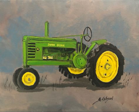 Tractor Painting Canvas Easy, Tractor Painting, John Deere Art, Red Barn Painting, Jd Tractors, Old Tractor, John Deere Tractor, Barn Painting, Back Ground