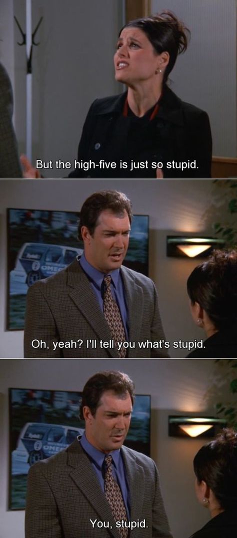 Seinfeld quote - Elaine & David Puddy disagree on stupidity, 'The Dealership' David Puddy Seinfeld, Seinfeld Funny, Seinfeld Quotes, Elaine Benes, Conan Exiles, Things To Watch, Tv Funny, Jerry Seinfeld, Julia Louis Dreyfus