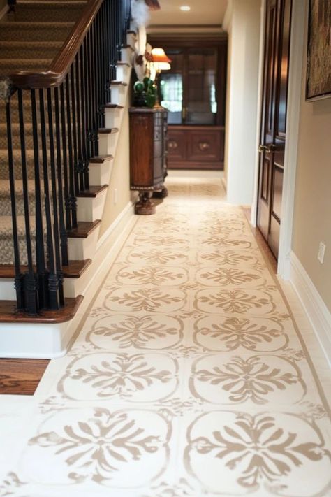 "Add a touch of creativity to your floors with a DIY Stenciled Floor project! 🛠️🎨 A great way to personalize your space and make a bold statement. 🌿✨ #FloorCrafts #DIYDecor #StenciledFloors" Floor Stencils Patterns, Stenciled Concrete Floor, Stencil Concrete, Crooked House, Stenciled Floor, Painted Floor, Painted Rug, Trailer Remodel, Stencil Pattern