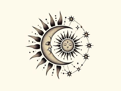 Spiritual Balance Tattoo, Stars Tattoo Meaning, Sun Moon And Stars Tattoo, Moon And Stars Tattoo, Moon Star Tattoo, Star Tattoo Meaning, Balance Tattoo, Charm Tattoo, Earth Tattoo