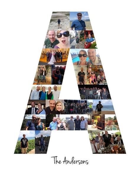 Letter A Photo Collage - Personalized Monogram Picture Collage - Birthday Wedding Gift Photo Collage Ideas, Letter Photo Collage, Collage Gifts, Family Tree Photo, Family Tree Print, Birthday Photo Collage, Alphabet Photos, Photo Collage Gift, Bracelets Tutorial