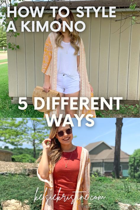 How to style a kimono How To Wear A Kimono Outfits, How To Wear Kimono Outfit Ideas, Kimono Fashion Street Style Casual, Kimono Top Outfit, Kimono Fashion Summer, Kimono Summer Outfit, Long Kimono Outfit, Kimono Dress Outfit, Style A Kimono