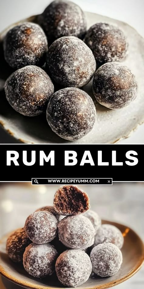 Rich, chocolatey, and infused with a kick of rum—these rum balls are a festive favorite. Easy Rum Balls, Nye Snacks, Rum Desserts, Rum Balls Recipe, Festive Snacks, Xmas Baking, Rum Balls, Dessert Spread, Traditional Sweets