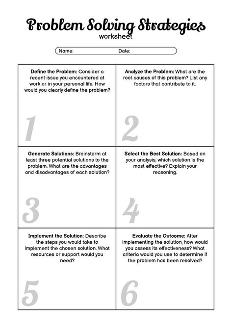 Improve critical thinking skills with our adult problem solving worksheets available in PDF format. Start developing effective strategies and enhancing decision-making abilities with our comprehensive worksheets. Get your hands on these valuable resources and elevate your problem-solving skills today! #Adulting #ProblemSolving #SelfImprovement #adultproblemsolving Group Problem Solving Activities For Adults, Collaborative Problem Solving, Critical Thinking Activities For Adults, Social Skills For Adults, Worksheet For Adults, Problem Solving Questions, Problem Solving Template, Life Skills For Children, Finding Self