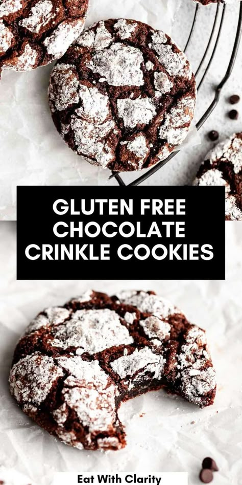 Gluten Free Chocolate Cookies, Vegan Gluten Free Cookies, Gluten Free Christmas Cookies, Crinkle Cookies Recipe, Chocolate Crinkle, Gluten Free Holiday, Cookies Healthy, Gluten Free Cookie Recipes, Chocolate Crinkle Cookies