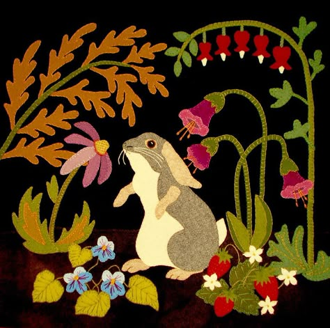 "The Bunny Rabbit" Series Patterns | jeromethomasdesigns Zoom Background, Wool Felt Projects, Wool Applique Patterns, Applique Ideas, Wool Quilts, Penny Rug, Wool Appliqué, Hand Dyed Wool, Wool Projects