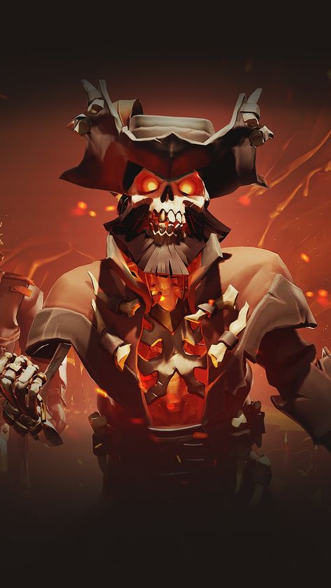 Skeleton, fire, fire skeleton, flameheart, pirate, pirate skeleton Sea Of Thieves Game, Thief Character, Dark Red Wallpaper, Sea Of Thieves, Pirate Art, Drawing Wallpaper, Pirate Life, Game Concept Art, Red Wallpaper