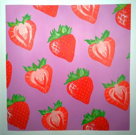 Strawberry Painting Acrylic Easy, Strawberry Painting Easy, Strawberry Acrylic Painting, Rory Room, Strawberries Painting, Painted Strawberries, Strawberry Painting, Cute Easy Paintings, Strawberry Girl