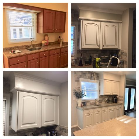 Progress pics of hiding the soffits in the kitchen. Cabinet Soffit Ideas, Kitchen Cabinet Soffit, Cabinet Soffit, Kitchen Without Wall Cabinets, Soffit Ideas, Kitchen Soffit, Space Apartments, Wall Cabinets, House Remodel