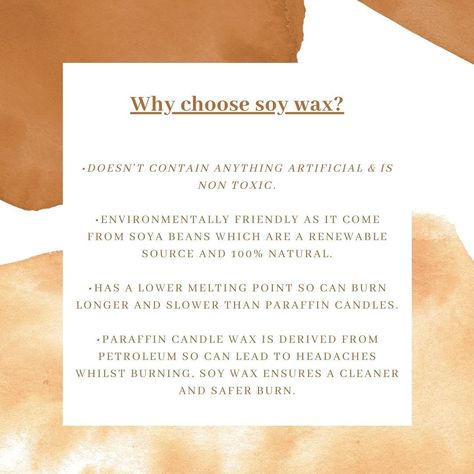 SereneByChloe on Instagram: “The benefits of soy wax🌱 #plantbased #vegan #soywax #soywaxcandles #waxmelts ##candle #candles #handmade #homedecor #love #candlelover…” Soy Wax Facts, Soy Wax Benefits, Soy Candle Benefits, Soy Candle Facts, Candle Facts, Healthy Candles, Soya Bean, Candles Handmade, Renewable Sources