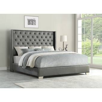 Gray Velvet Bed, Black Velvet Bed, Grey Velvet Bed, Bed Frame Sizes, Velvet Bed Frame, Tufted Platform Bed, Lit King Size, Wingback Headboard, Velvet Bed