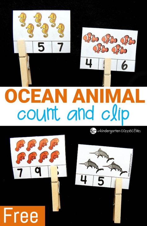 Work on counting and number recognition with a fun ocean theme with these free ocean animal count and clip cards - great for building fine motor too! Ocean Theme Preschool, Ocean Classroom, Ocean Theme Classroom, Ocean Unit, Ocean Activities, Summer Preschool, Twitter Link, Theme Activity, Ocean Crafts