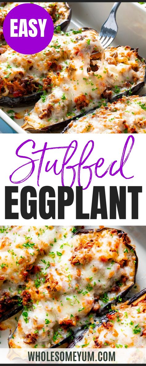 Stuffed EggplantTurkey Stuffed Peppers
Easy Stuffed Cabbage Rolls
Stuffed Sweet Potatoes
Stuffed Spaghetti Squash
Baked Chicken Legs
Taco Salad
Halibut Recipe
Sirloin Steak
The Best Burgers
Sauteed Zucchini
 - I’ve made a lot of stuffed veggies in my life, but this stuffed eggplant was the first of its kind — and given my love for eggplant, I don’t know why I waited so long! Like many of my “stuffed” dinner recipes, this one combines a meaty filling with a veggie vessel that even the picky eater Eggplant Stuffed With Ricotta, Eggplant Sweet Potato Recipes, Cabbage And Eggplant Recipes, Stuffed Eggplant Recipes Meat, Baked Stuffed Eggplant, Eggplant Recipes Healthy, Stuffed Veggies, Eggplant Stuffed, Easy Stuffed Cabbage