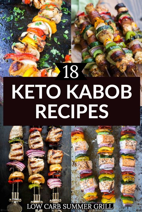 Keto Kabobs, Keto Grill Recipes, Grill Kabobs, Kabob Marinade, Pork Skewers, Steak Kabobs, Grilled Food, Recipes For Summer, Lemon Garlic Chicken