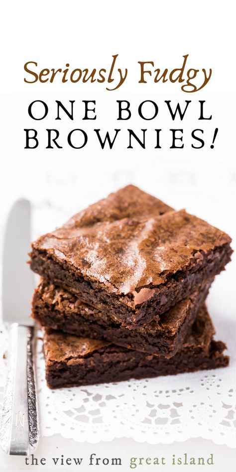 Fabulously Fudgy One Bowl Brownies!  Brownies are the ultimate pantry recipe, moist, chewy, and so good ~ it makes enough to share, too! #easy #recipe #onebowl #brownies #chocolate #dessert #pantry #9x13 #best #moist #chewy #fudgy #fudgey #distractibaking Ultimate Pantry, Triple Chocolate Brownies, Pantry Recipe, One Bowl Brownies, Brownies Chocolate, Cookies Bars, Chocolate Fudge Brownies, Best Brownies, Chocolate Dessert