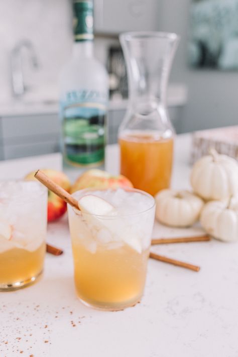 Apple Cider Cocktails For A Crowd, Vodka Fall Punch, Drinks With Apple Vodka, Halloween Cocktails Apple Cider, Apple Cider And Vodka Fall Drinks, Vodka Cocktails For Fall, Apple Cider Crush, Vodka Apple Cider Cocktail, Apple Cider Cocktail Recipes Vodka