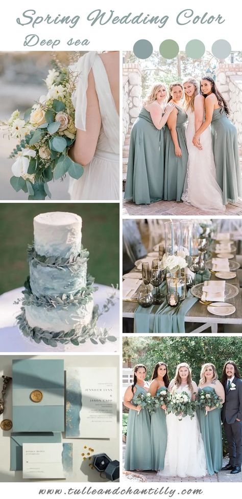 2022 spring wedding idea in deep sea bridesmaid dresses Sea Glass Wedding Bridesmaid Dress, Sea Green Wedding Colors, Sea Glass Color Wedding Theme, Deep Sage Bridesmaid Dresses, Sea Glass Blue Bridesmaid Dresses, Deep Sea Blue Wedding, Aqua Marine Wedding Theme, Sage Green And Sea Glass Wedding, Sea Glass And Gold Wedding Colors