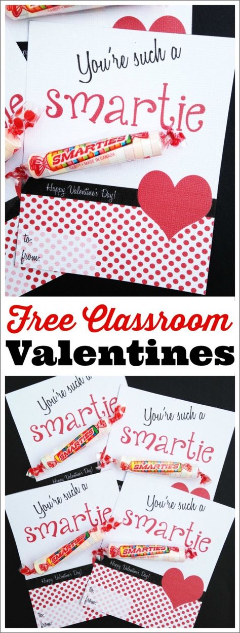 Free printable classroom Valentines. Just print out and add Smarties! Great way for your kids to say Happy Valentine's Day to friends and family. See more Valentine's Day idea at CatchMyParty.com. Quotes Valentines Day, Valentines Party Decor, Classroom Valentines, Valentinstag Party, Preschool Valentines, Valentine's Day Printables, Valentines Day Food, Valentines Day Activities, Valentines School