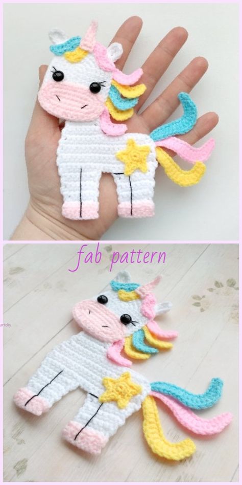 Crochet Unicorn Applique Crochet Pattern Applique Crochet Patterns Free, Applique Crochet Patterns, Crocheted Unicorn, Corak Krusye, Projek Mengait, Unicorn Applique, Crochet Unicorn Pattern, Crochet Applique Patterns Free, Crochet Patterns Free