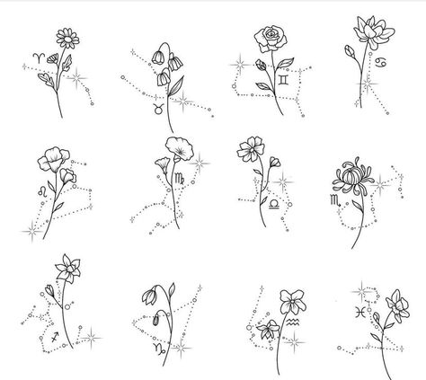 Birth Flower And Zodiac Tattoo, Aries Flower Tattoo, Wildflower Tattoos, Graphic Tattoo, Children Names, Virgo Constellation, Wildflower Tattoo, Aries Tattoo, Daisy Tattoo