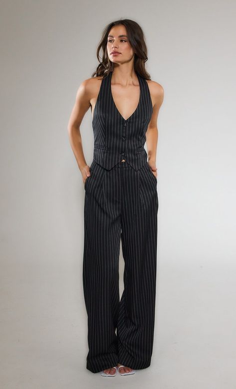 Check more at https://beautyfashionideas.com/fashion/13043/ Pinstripe Suit Aesthetic, Vest Top Styling, Graduation Suits Women, Hoi An Tailor Clothes, Grunge Professional, Women In Menswear, Pinstripe Outfit, Pinstripe Suit Women, Office Jumpsuit