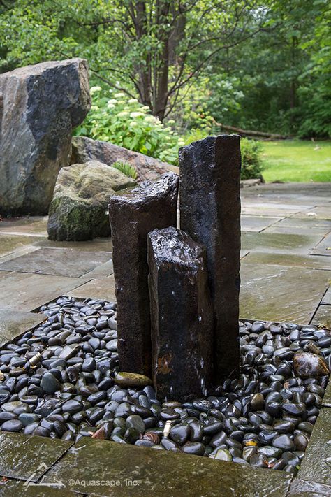 Landscape Fountain, Backyard Waterfalls, Backyard Water Fountains, Fountain Waterfall, Landscaping With Fountains, Stone Water Features, Water Wall Fountain, Water Fountain Design, Seating Outdoor